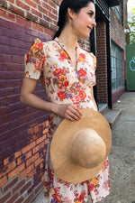 Antiqued Floral V-Neck Dress