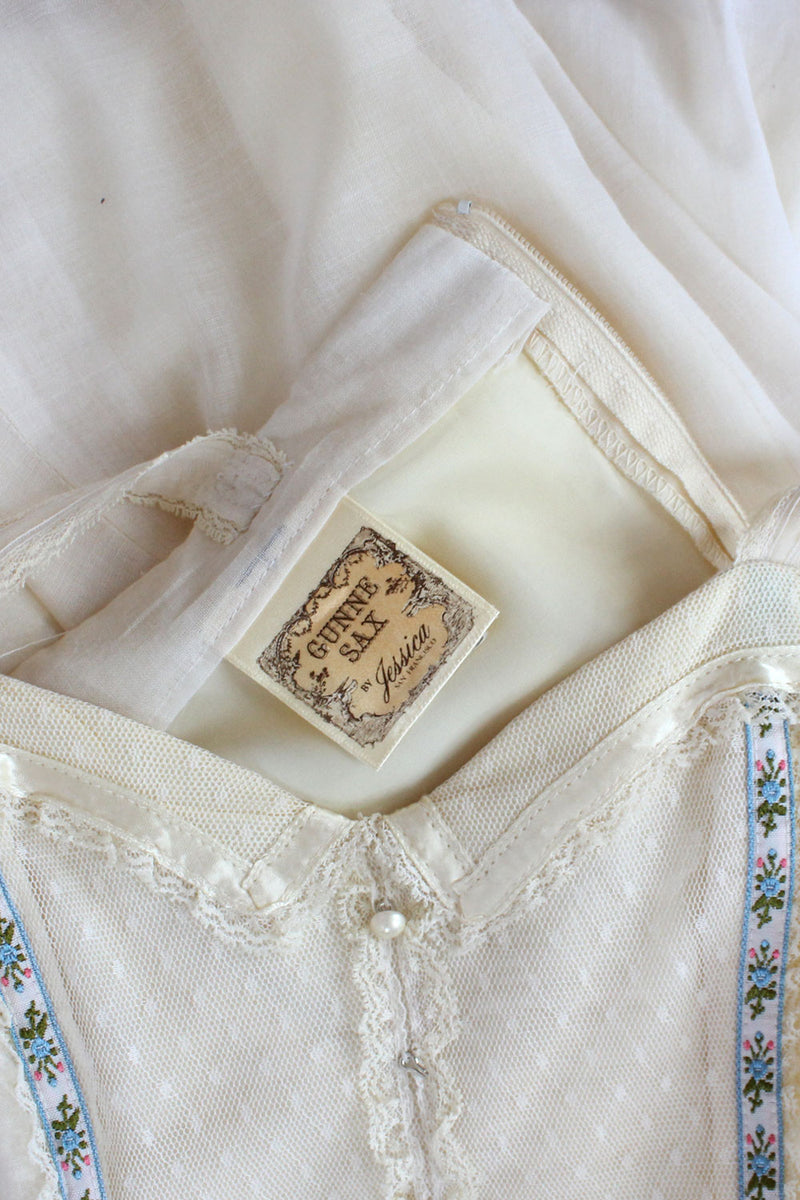 Gunne Sax Ivory Gauze Maxi Dress XS