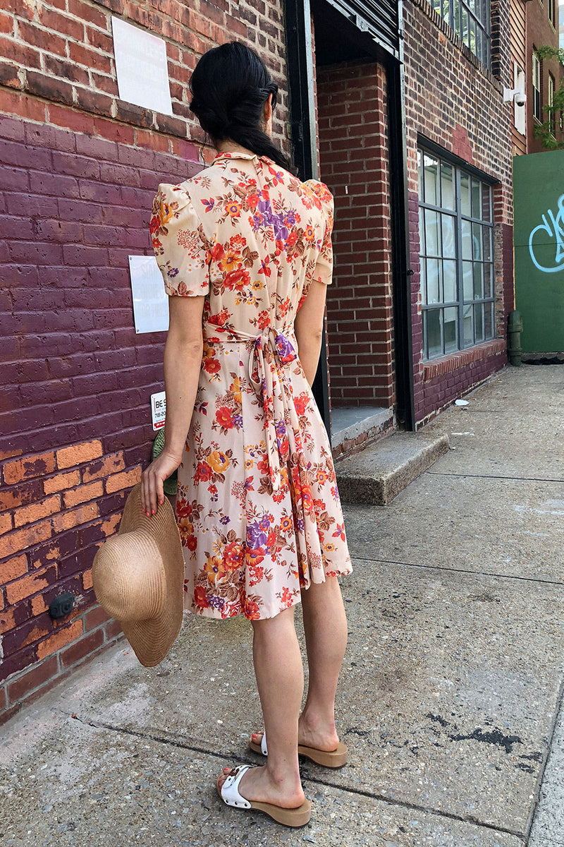 Antiqued Floral V-Neck Dress