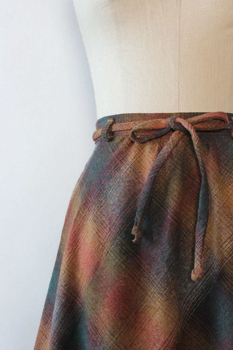 Ombré Plaid Tie Skirt M