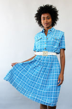 Sky Blue Plaid Shirtwaist Dress M