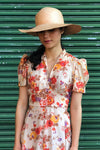 Antiqued Floral V-Neck Dress