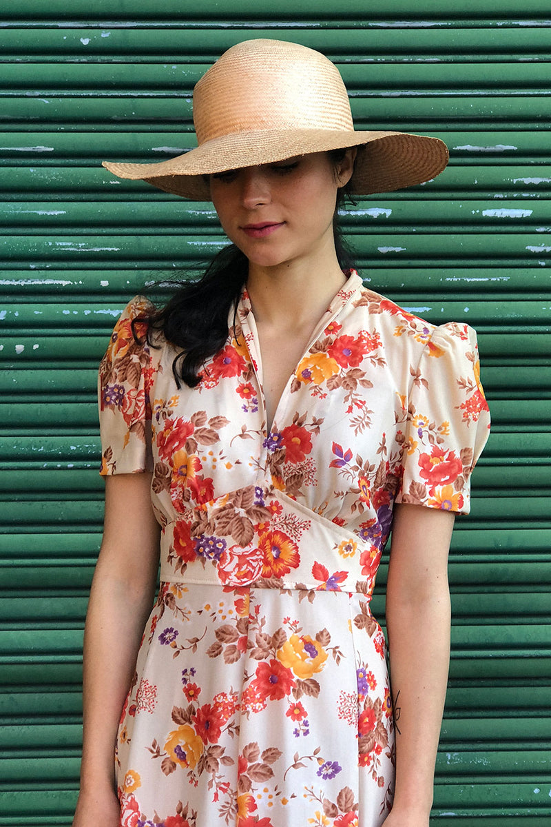 Antiqued Floral V-Neck Dress