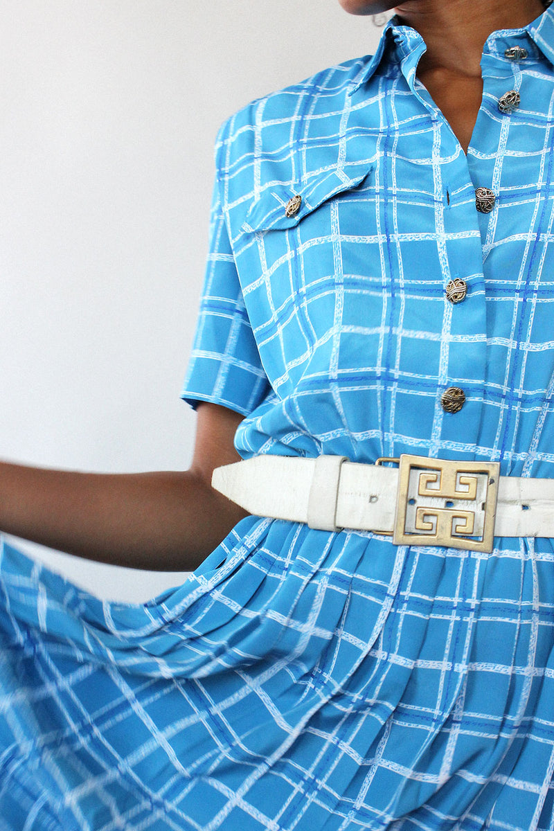 Sky Blue Plaid Shirtwaist Dress M OMNIA Sky Blue Plaid Shirtwaist Dress M OMNIA