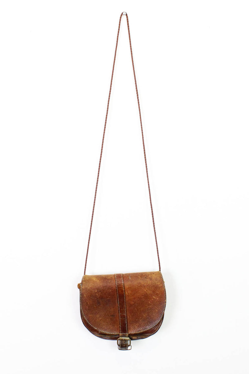 Distressed Leather Crossbody Saddle Bag
