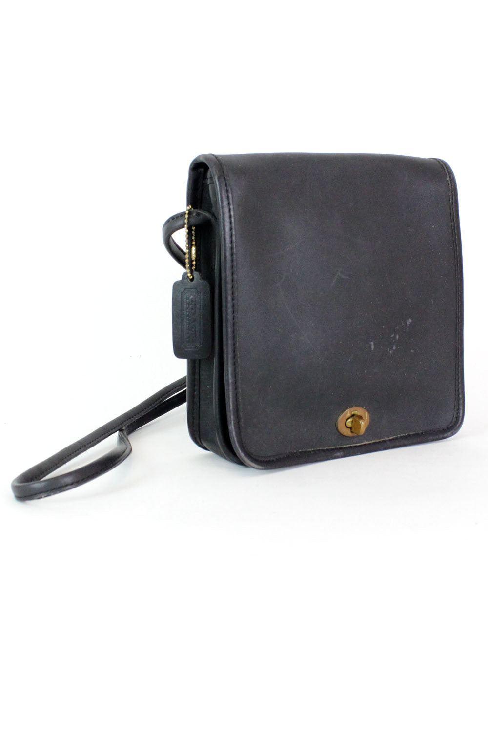 70s Coach Penny Pocket Black Leather Turnlock Crossbody Vintage