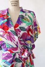 Painterly Floral Wrap Dress L