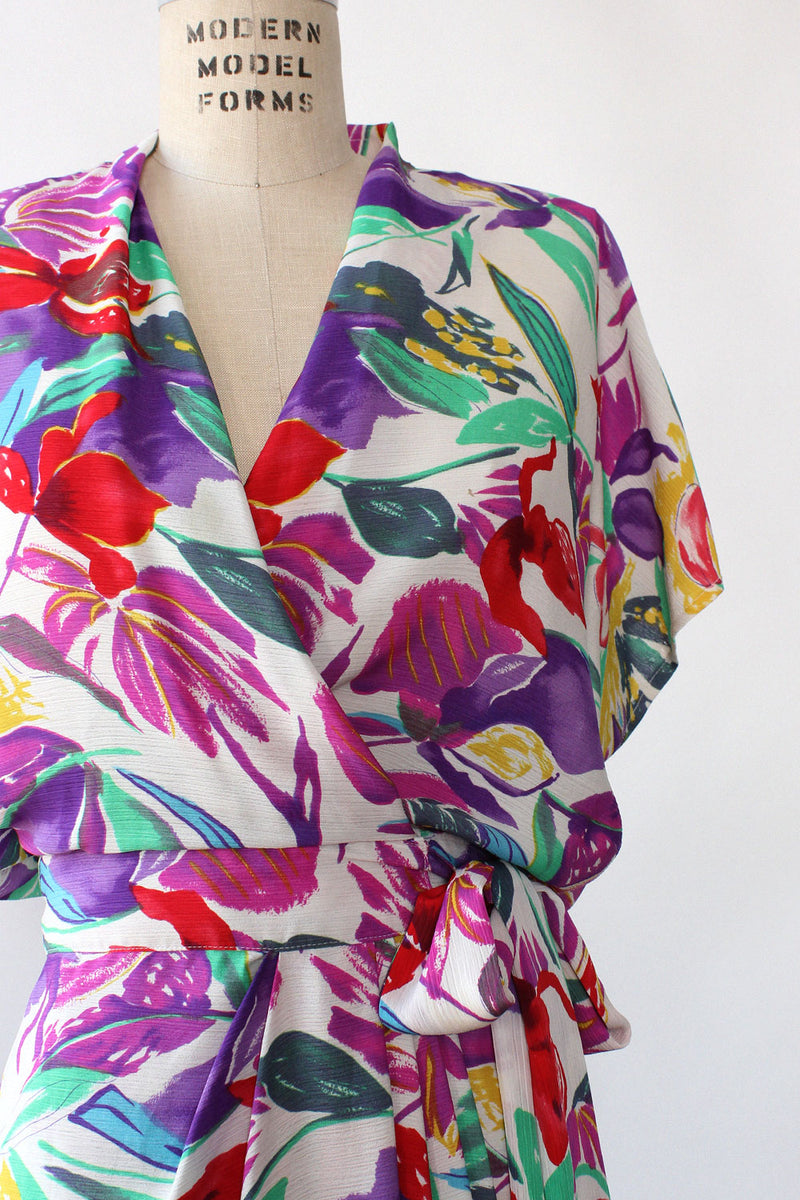 Painterly Floral Wrap Dress L
