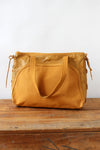 Mustard Leather Lace-up Canvas Tote