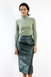 Hunter Green Leather Midi Skirt S