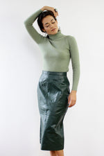 Hunter Green Leather Midi Skirt S