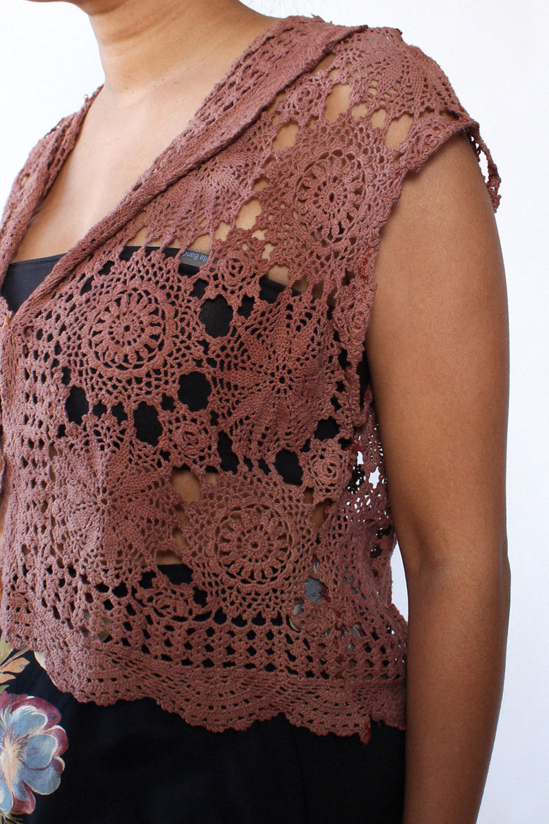 Oliviere Overdyed Rose Crochet Top S-L