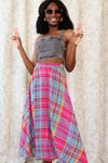 Raspberry Plaid Flare Skirt S