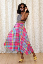 Raspberry Plaid Flare Skirt S