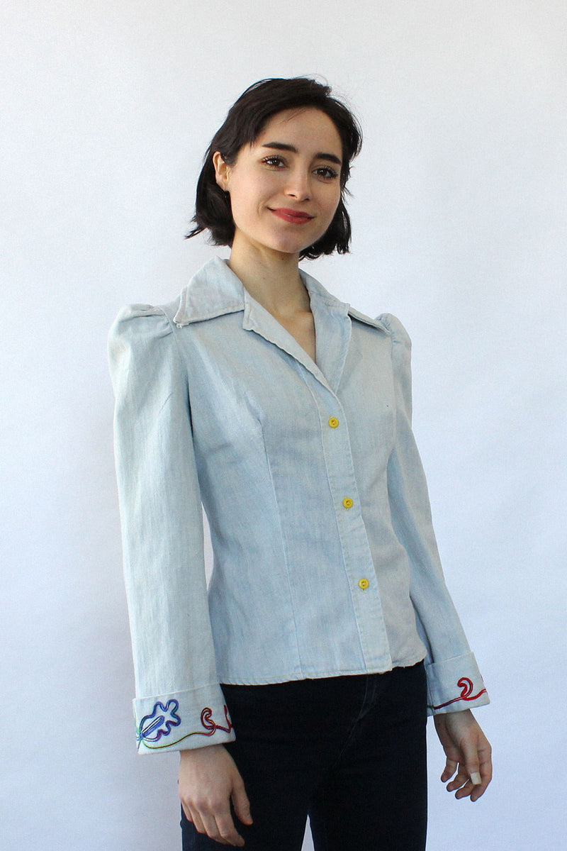 Sundial Embroidered Denim Top S