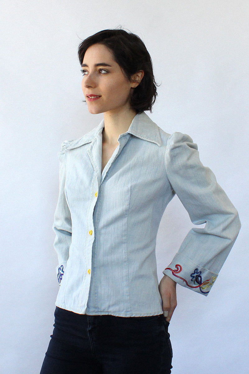 Sundial Embroidered Denim Top S