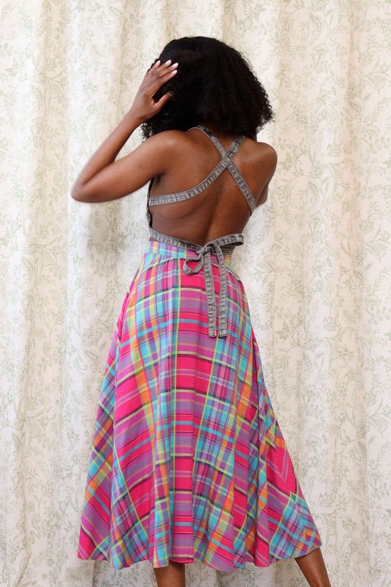 Raspberry Plaid Flare Skirt S