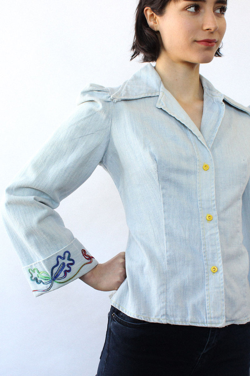 Sundial Embroidered Denim Top S