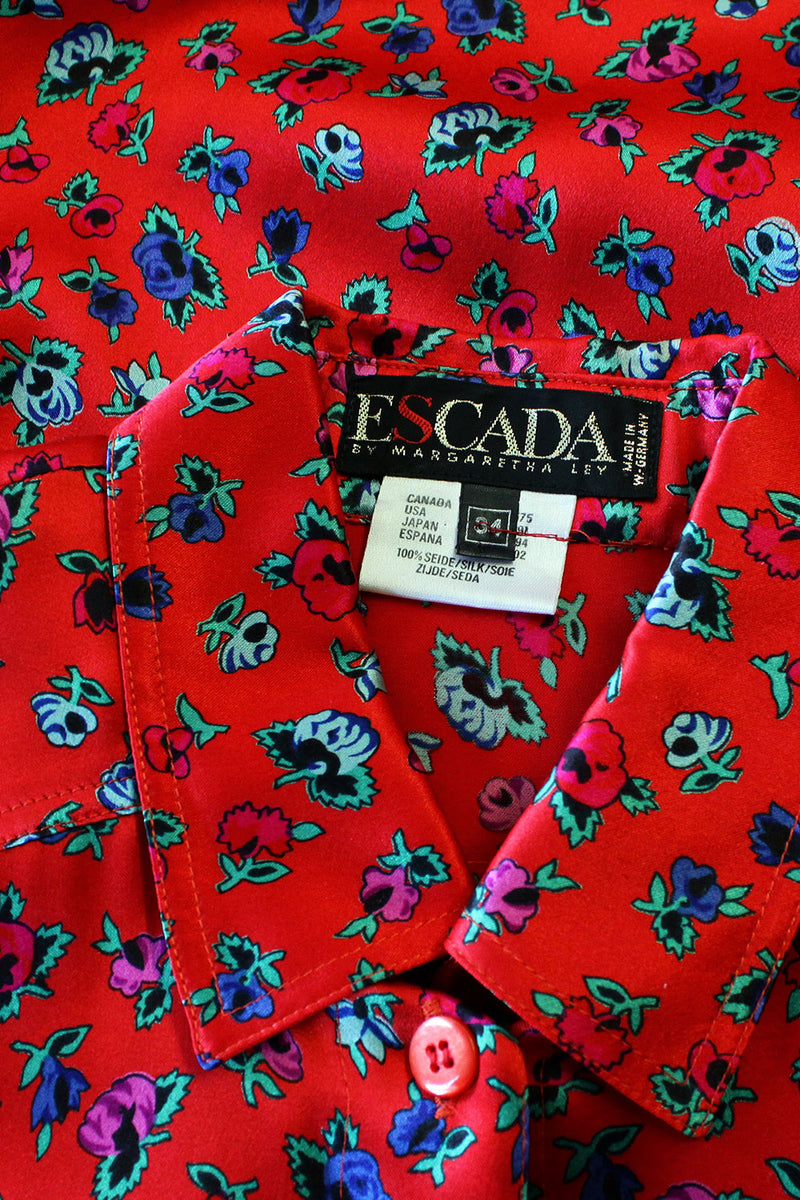 Escada Silk Satin Bouquet Blouse M/L