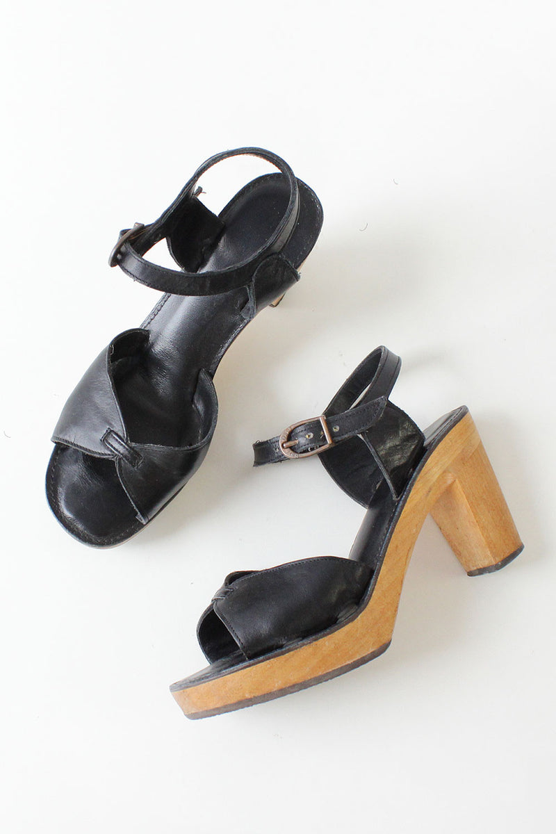 Black Leather Platform Sandals 7
