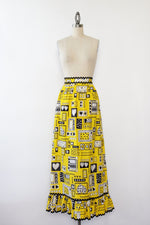 Folksy Graphic Heart Maxi Skirt S