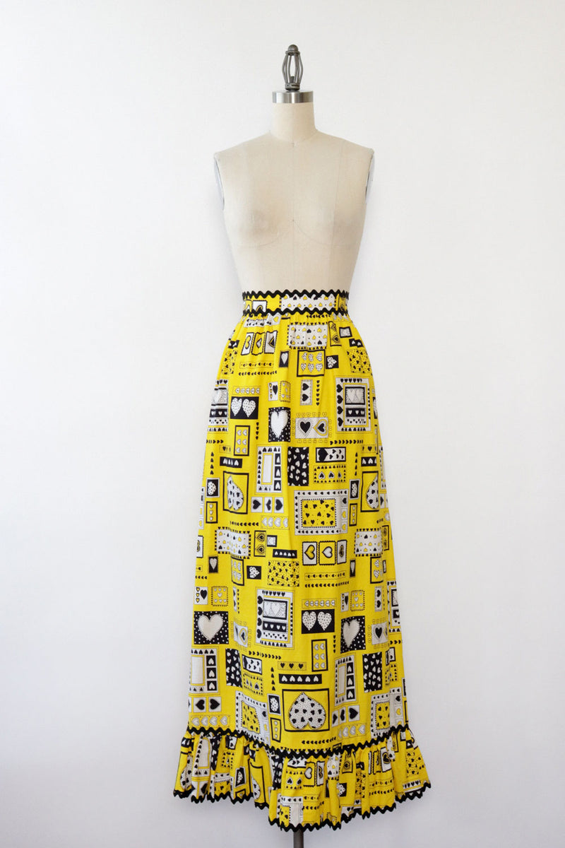 Folksy Graphic Heart Maxi Skirt S