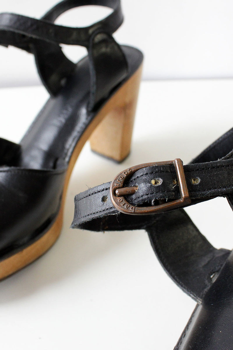Black Leather Platform Sandals 7