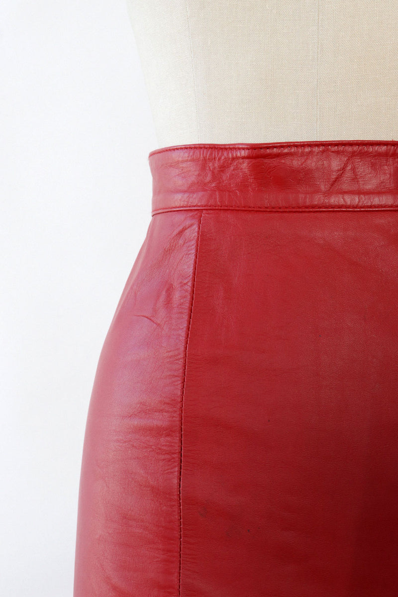 Crimson Leather Pencil Skirt XS