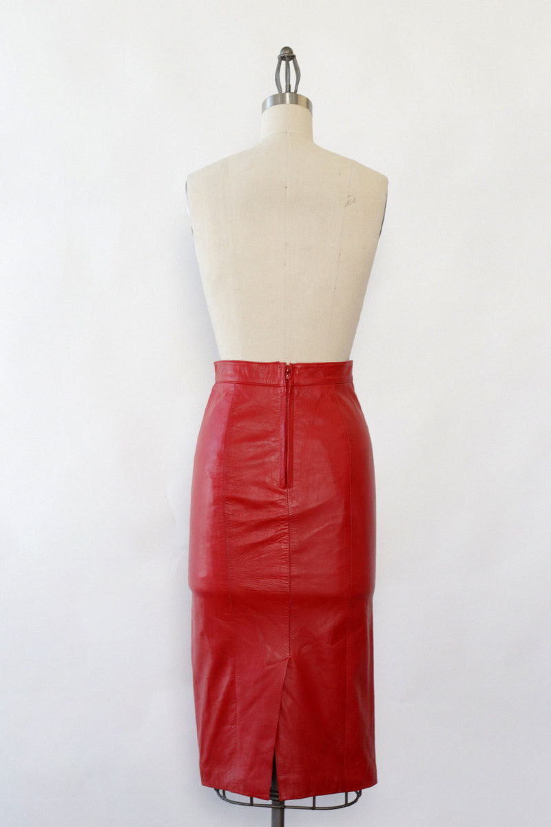 Crimson Leather Pencil Skirt XS