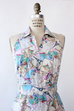 Rosy Postcard Print Halter Dress M