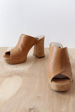 Tan Cork Platform Mules 9.5