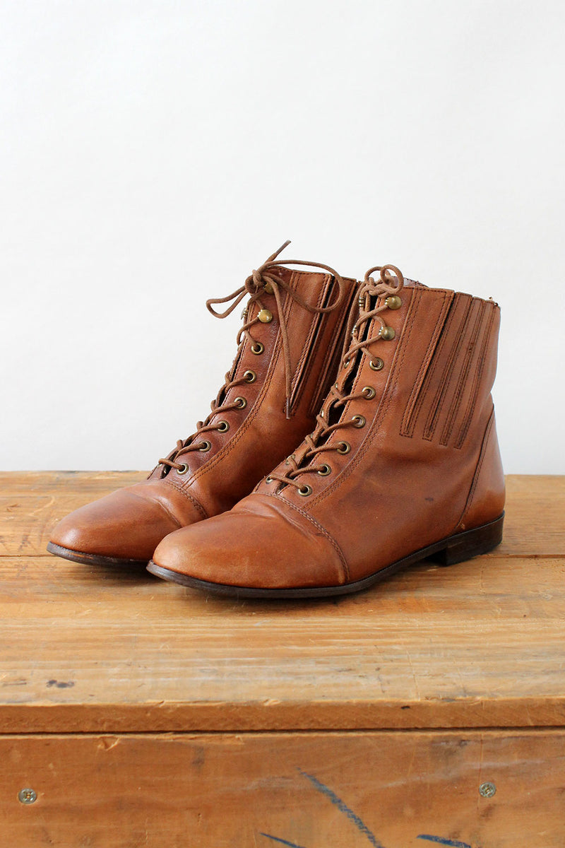 Chestnut Leather Lace-up Booties 7.5-8