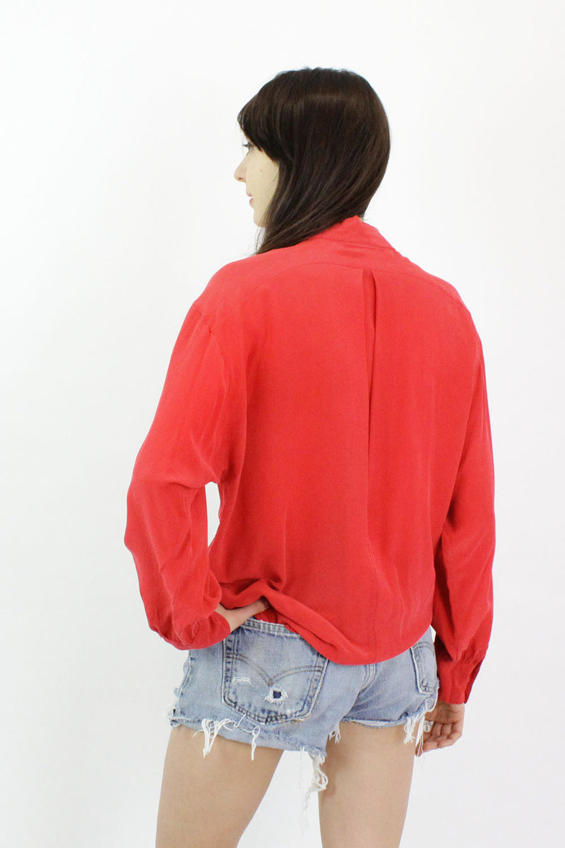 Oversized Red Silk Blouse