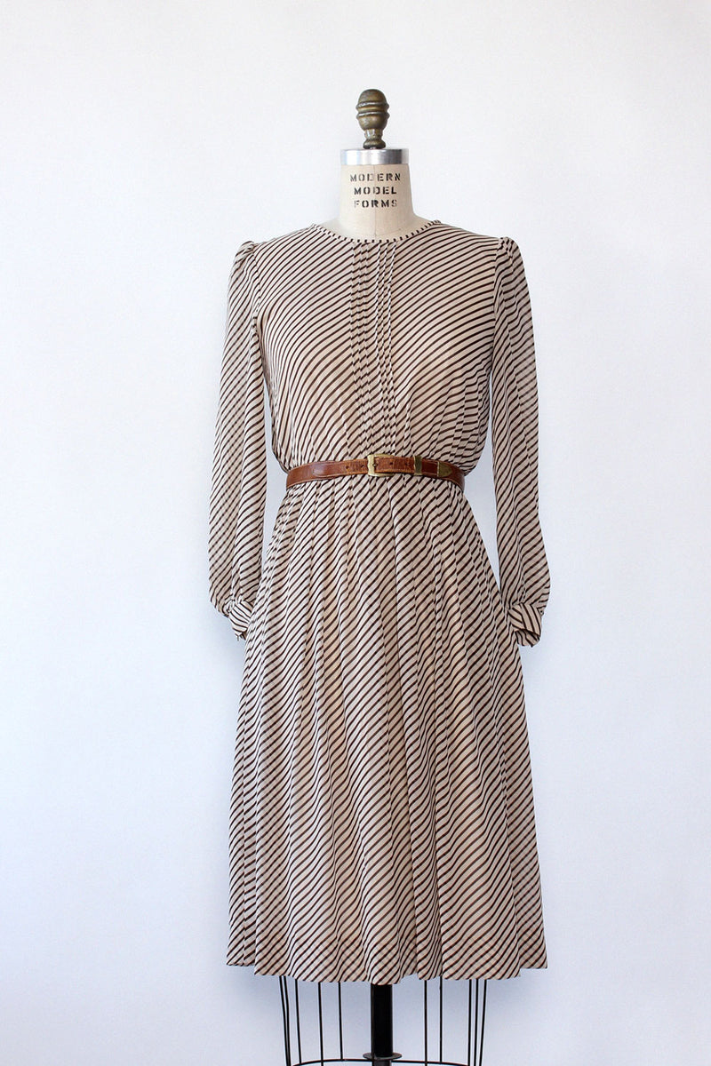 Mocha Pinstripe Silk Chiffon Dress XS/S