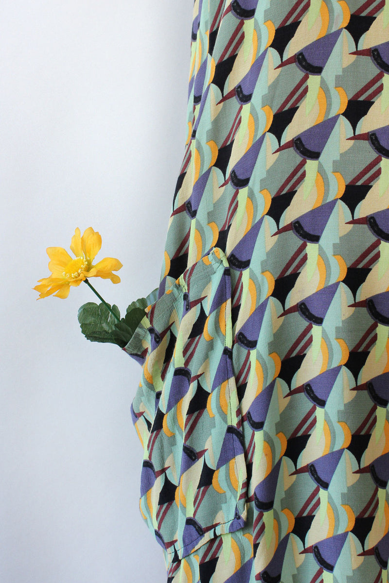 Flax Deco Print Pocket Dress S/M