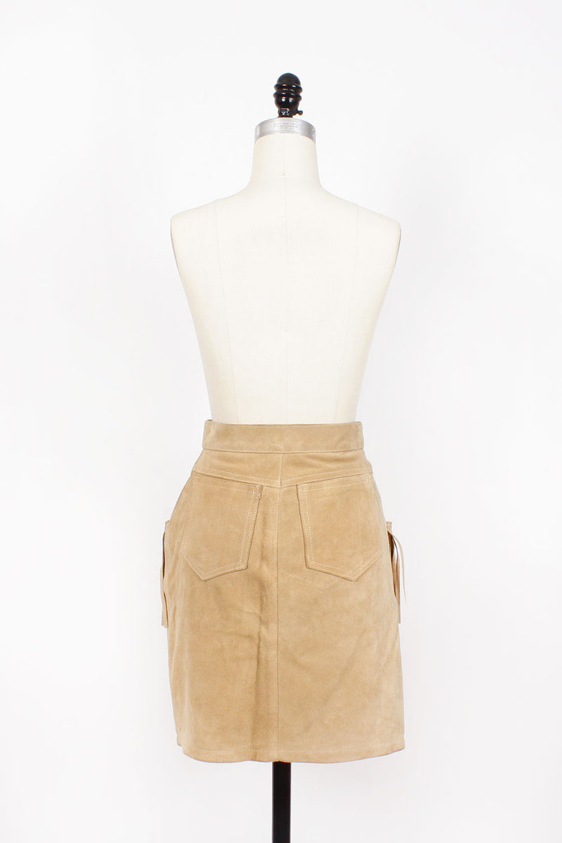 Suede Fringe Mini Skirt S