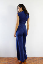 Navy Belted Bell Jumpsuit S