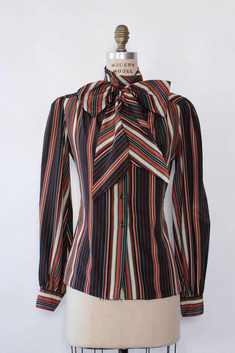 Striped Pussybow Blouse M