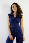 Navy Belted Bell Jumpsuit S