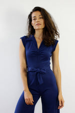 Navy Belted Bell Jumpsuit S