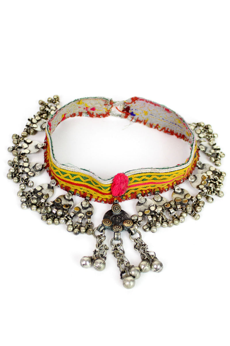 embroidered tribal choker with bells