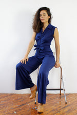 Navy Belted Bell Jumpsuit S