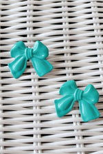 Teal Bow Earrings