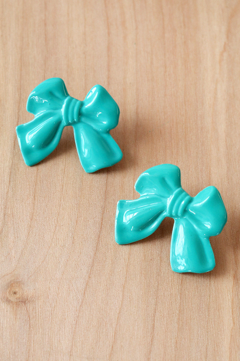Teal Bow Earrings