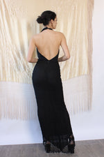 Plunging Pop-pom Trim Gown S-S/M