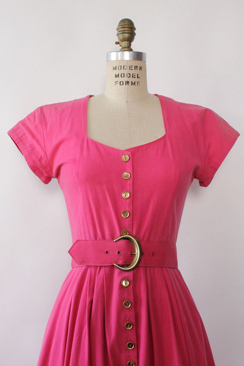 Fuchsia Cotton Button Dress S