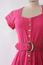 Fuchsia Cotton Button Dress S