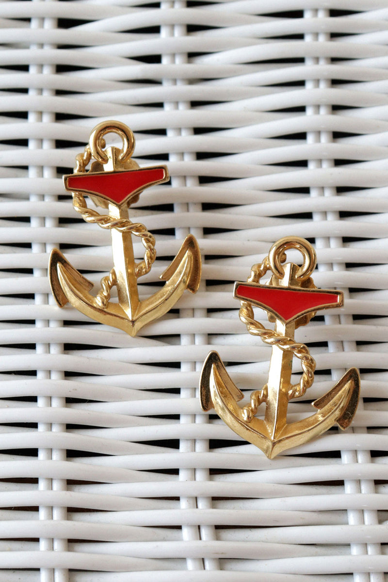 Ruby Red Anchor Earrings