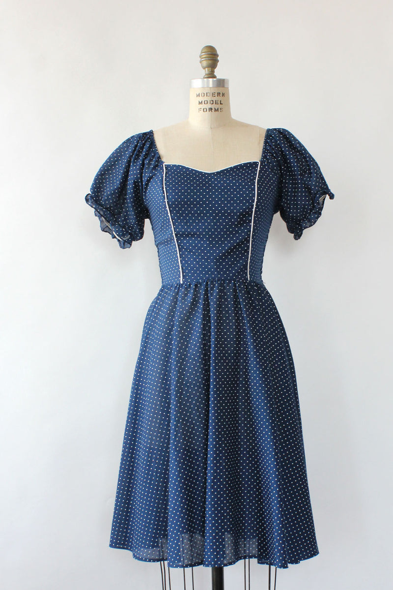 Swiss Dot Puff Sleeve Dress S/M Petite
