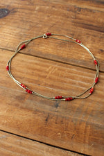 Delicate Red Bead Golden Chain Necklace